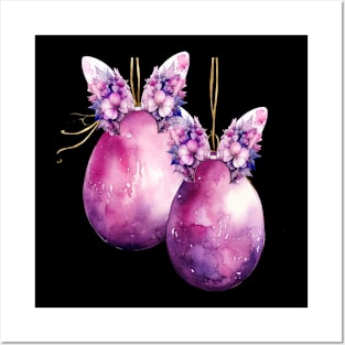 Gothic Bunny Ears on Pink and Purple Easter Eggs Posters and Art